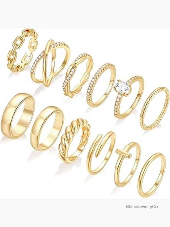 Jewelry - 12 PCS Dainty 14K Gold Plated Stacking Rings Set - Eternity Open Twist Criss
